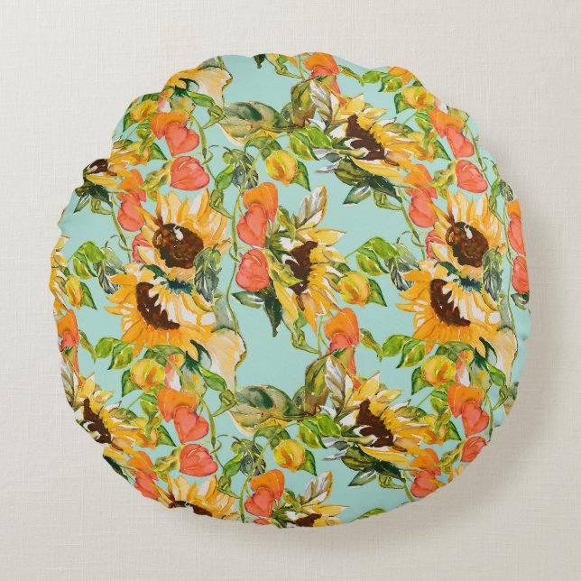 Hösten Splendor: Sömlös natur Mönster Rund Kudde (Framsidan)