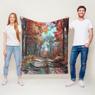 Hösten sträcker sig in i skogen på rött löv fleecefilt