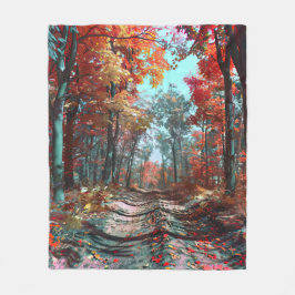 Hösten sträcker sig in i skogen på rött löv fleecefilt