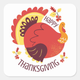 Hösten Stylized Sitta Turkiet Happy thanksgiving Fyrkantigt Klistermärke