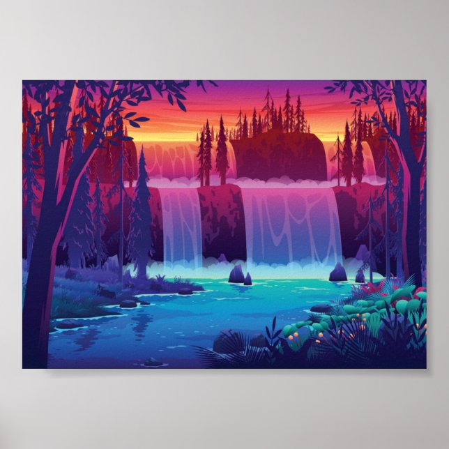 Hösten Sunset Waterfall Poster (Framsidan)