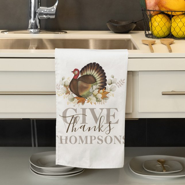 Hösten Thanksgiving Ge Tack, Personlig Kökshandduk (Give thanks holiday turkey personalized kitchen towel)