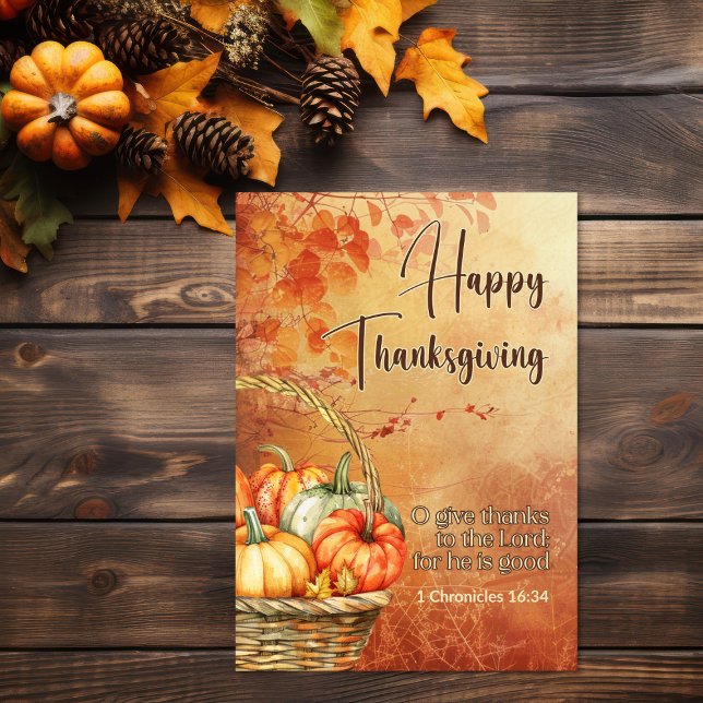 Hösten Träd 1-kroniklar 16:34 Happy thanksgiving Tack Kort (Autumnal Tree Bible Verse Thanksgiving Card)