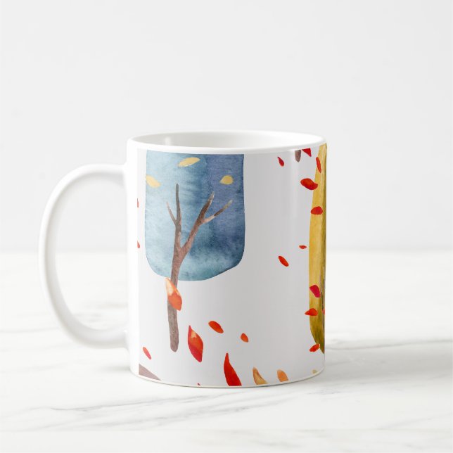 Hösten Träd: Hand Paediatric Watercolor Sömless Kaffemugg (Vänster)