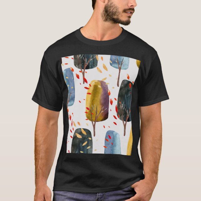Hösten Träd: Hand Paediatric Watercolor Sömless T Shirt (Framsida)