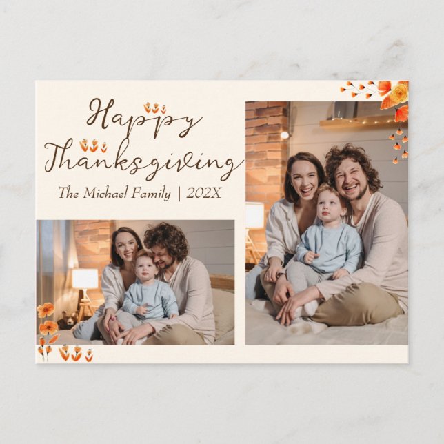 Hösten Träd Happy thanksgiving | Två familjefack Helg Vykort (Framsida)