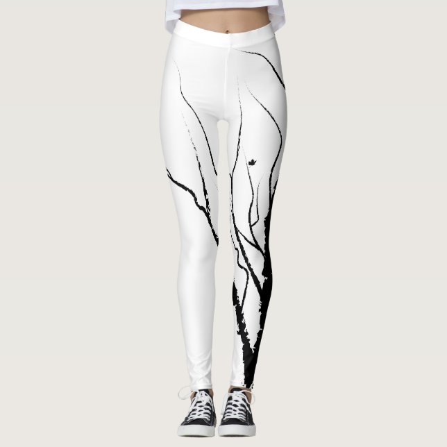 Hösten Träd Leggings Black on White (Framsida)