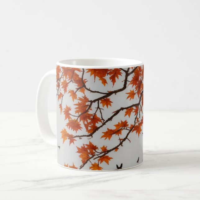 Hösten Träd med Löv och fåglar Kaffemugg (Framsida vänster)