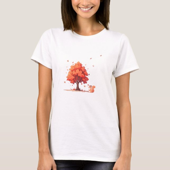 Hösten Träd och ekorre T Shirt (Framsida)