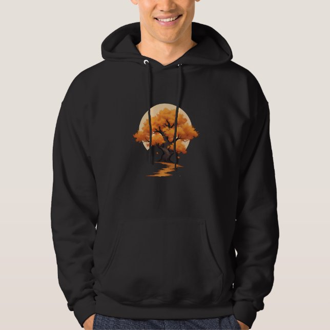 Hösten Träd och Måne Hoodie (Framsida)