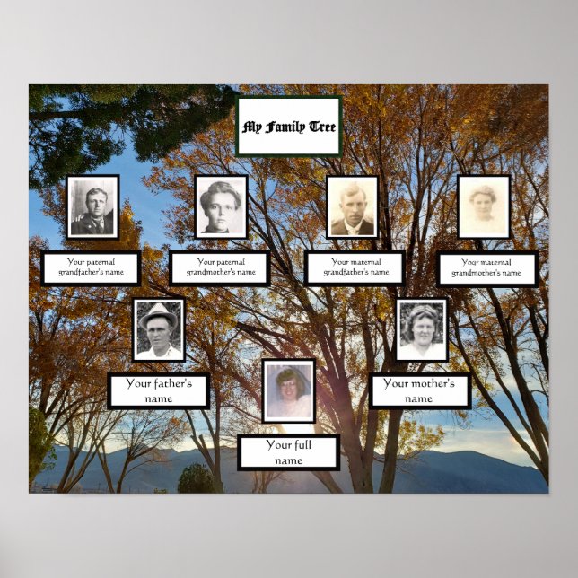 Hösten Träd Sunset Three Generation Family Poster (Framsidan)
