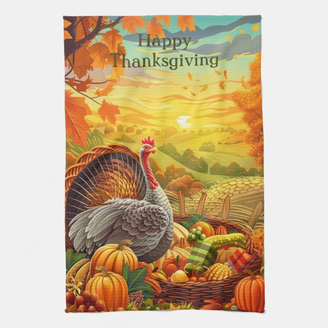 Hösten Turkiet Pumpkins Thanksgiving Kitchen Towel Kökshandduk (Vertikal)