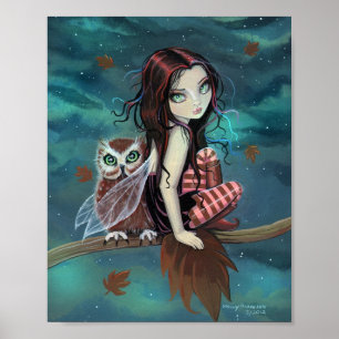Hösten Uggla Cute Gothic Fairy Fantasy Art Poster