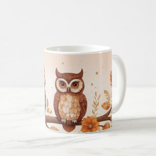 Hösten Uggla och Blommigt Elegance Kaffemugg