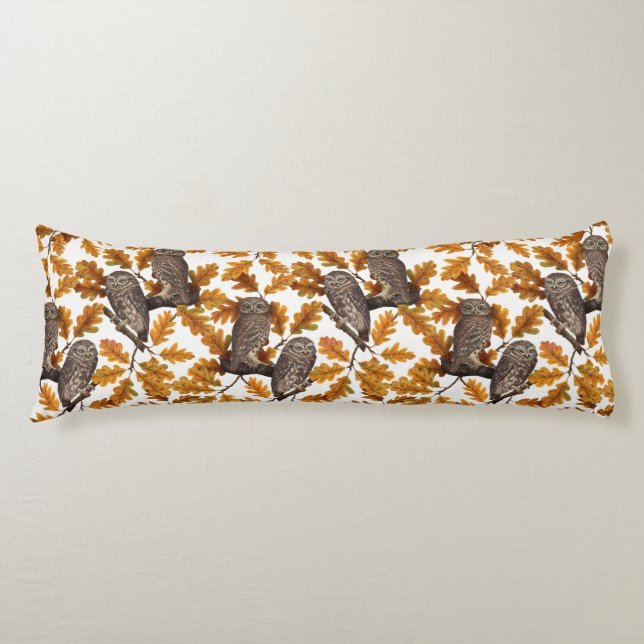 Hösten uggla på bomullstvit kroppskudde (Framsidan)