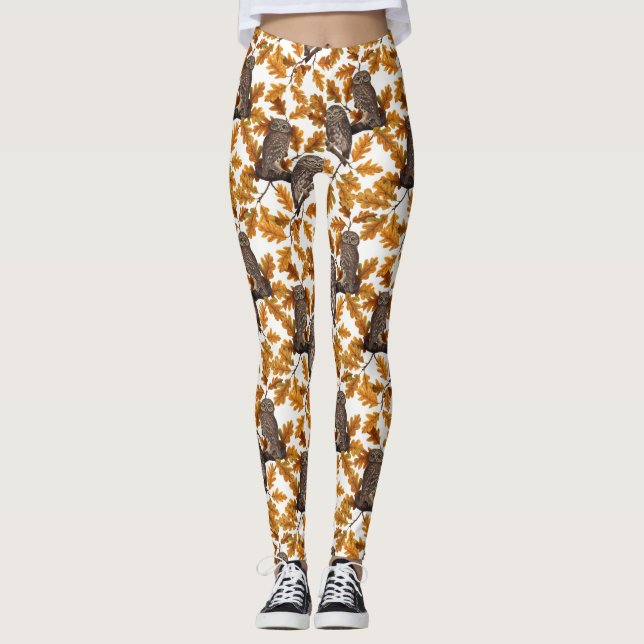 Hösten uggla på bomullstvit leggings (Framsida)