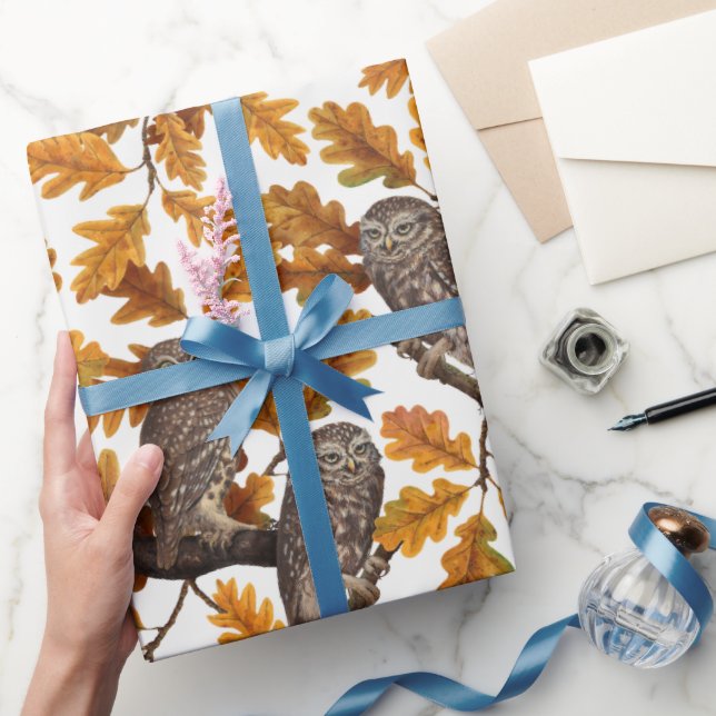 Hösten uggla på bomullstvit presentpapper (Gifting)