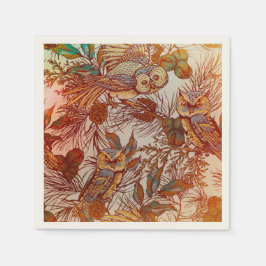 Hösten uggla vintage, rustik orange blå grönt gräs pappersservett