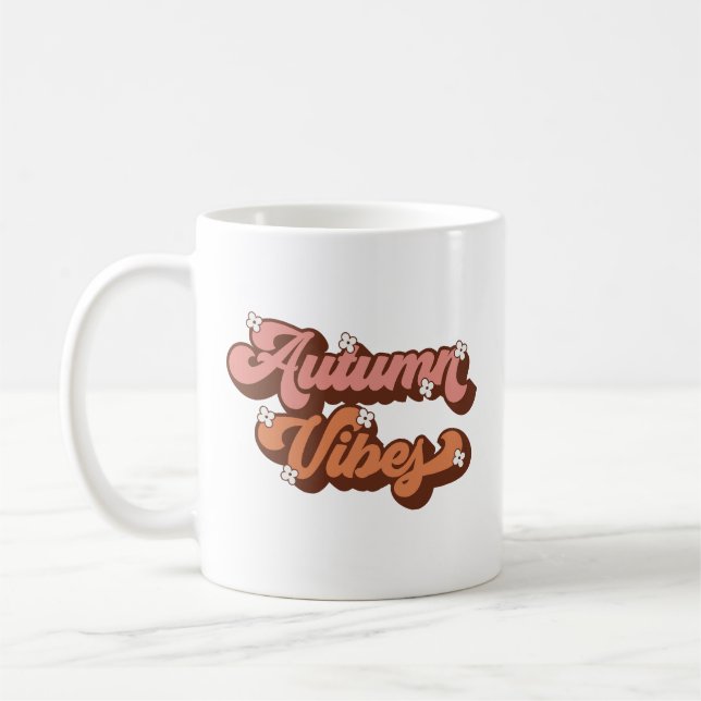 Hösten Vibes Retro-text och ändpunktsblommor Kaffemugg (Vänster)