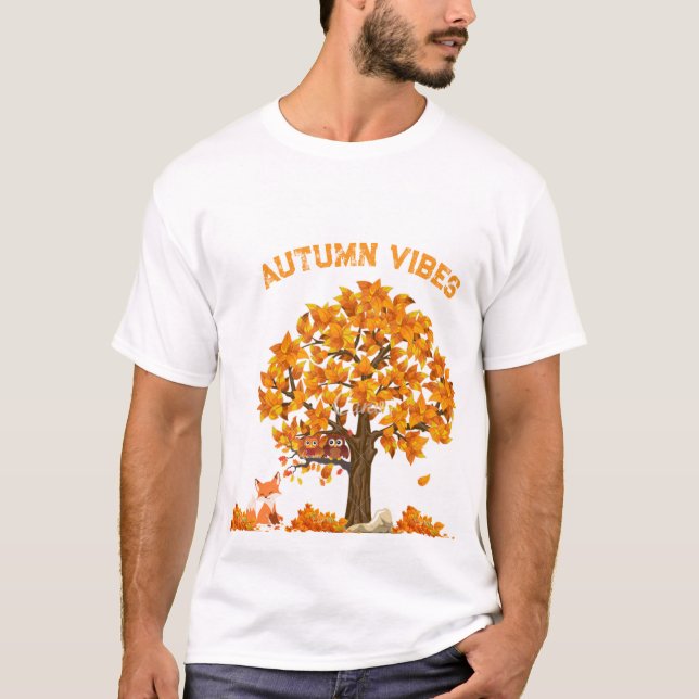Hösten Vibes T-Shirt med Mysigt Höst löv design (Framsida)