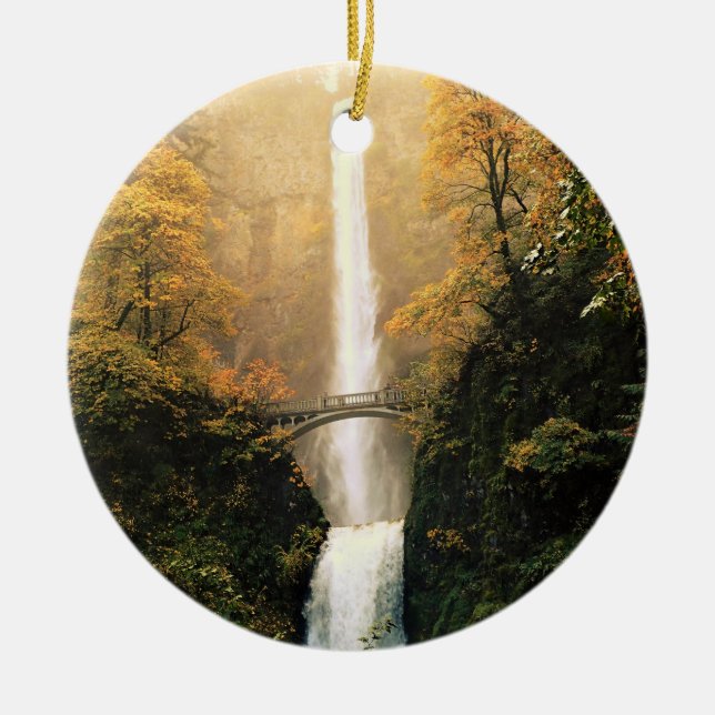 Hösten vid Multnomah Falls, ELLER Julgransprydnad Keramik (Framsidan)