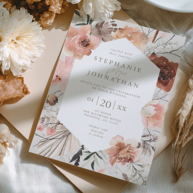 Hösten Watercolor Boho Blommigt Bröllop Inbjudningar (Skapare uppladdad)