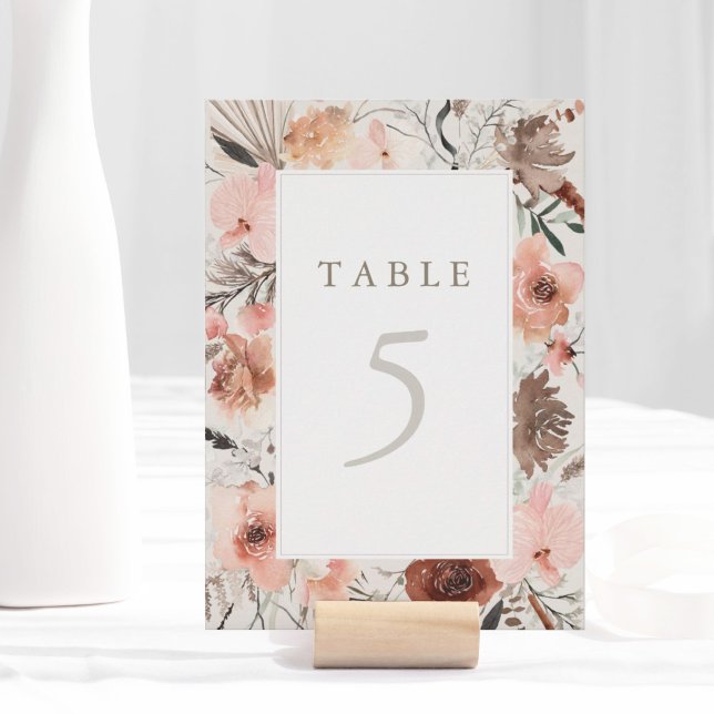 Hösten Watercolor Boho Bröllop Bordsnummer (Autumn Watercolor Boho Wedding Table Number Sign)