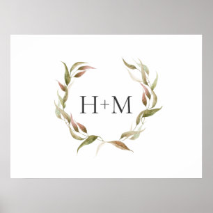 Hösten Watercolor Laurel Wandeand and Monogram Poster