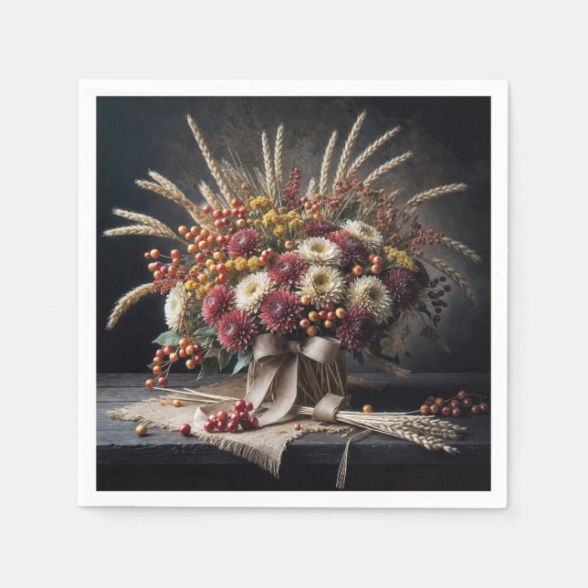 Hösten Wheat Stalks och Morsa Bouquet Pappersservett (Framsidan)