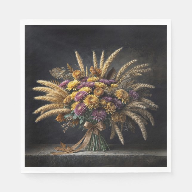 Hösten Wheat Stalks och Morsa Bouquet Pappersservett (Framsidan)