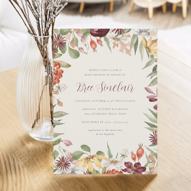 Hösten Wildblommor blommar Babyskor Inbjudningar (Skapare uppladdad)