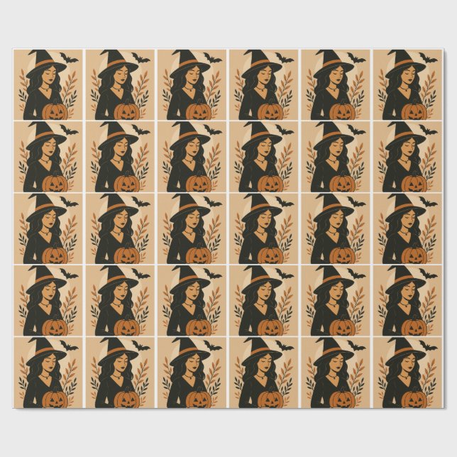 Hösten Witch med Pumpkin | Vintage Halloween Presentpapper (Platt)
