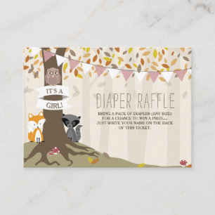 Hösten Woodland Creatures Flicka Diaper Raffle Tilläggskort