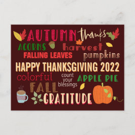 Hösten WordArt Happy thanksgiving 2022 Brown Vykort