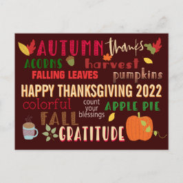 Hösten WordArt Happy thanksgiving 2022 Brown Vykort