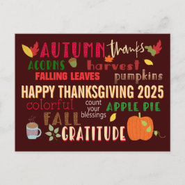 Hösten WordArt Happy thanksgiving 2024 Brown Vykort