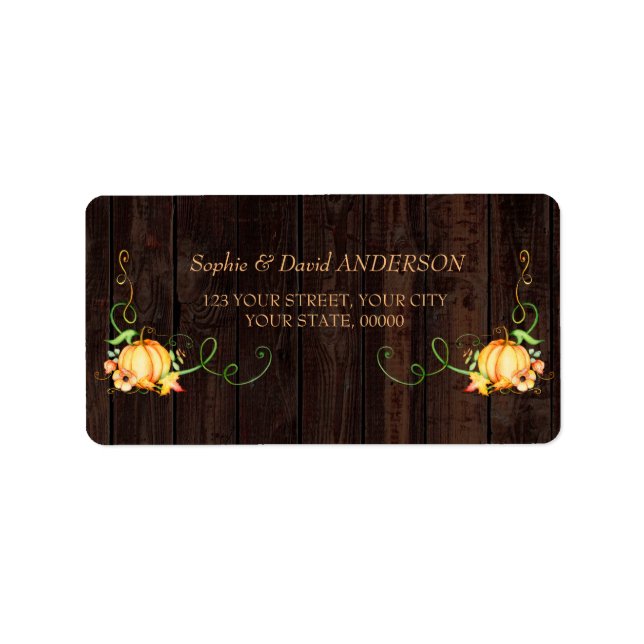 Höstens akvarell Pumpa Löv Trä Bröllop Adressetikett (Framsidan)