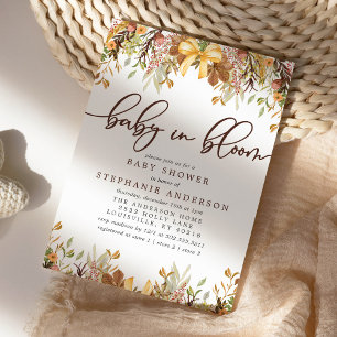 Höstens blommande baby i blomning baby shower inbjudningar