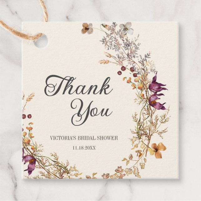 Höstens blommande boho bröllopsdusch gåvor etiketter (Framsida)