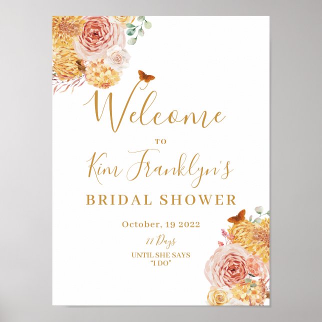 Höstens blommande bröllopsdusch Fall in Love Välko Poster (Framsidan)