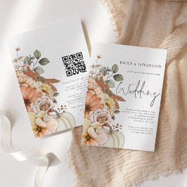 Höstens blommiga pumpaskript QR-kod bröllopsinbjud Inbjudningar