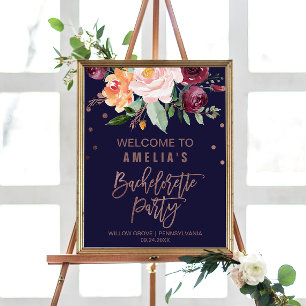 Höstens blommiga roséguld möhippa välkommen poster