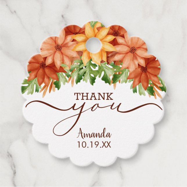 Höstens blommiga tack gåvor etiketter (Framsida)