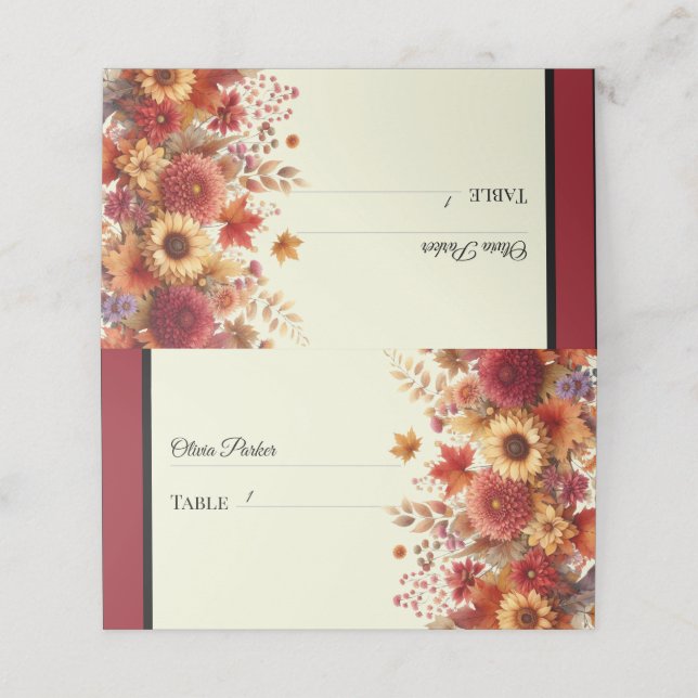 Höstens blommiga vattenfärgsfärgade Blommigt Cream Placeringskort (Utvändigt utvikt)