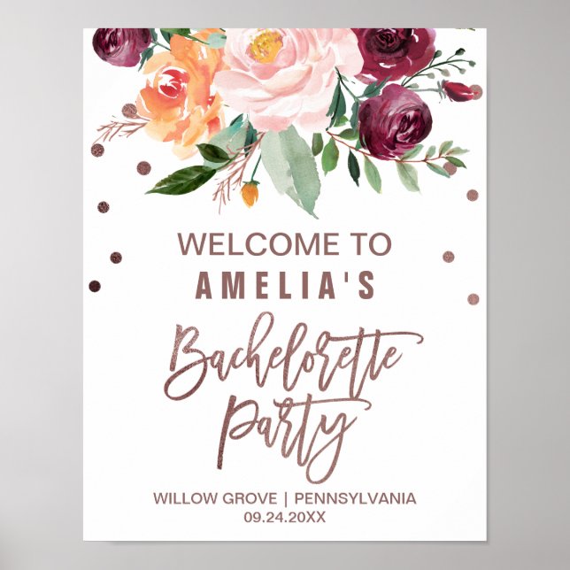 Höstens blommor Roséguld Ljus Sängkammare Välkomme Poster (Framsidan)