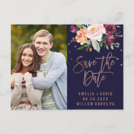 Höstens blomster Roséguld Save the Date Foto Meddelande Vykort