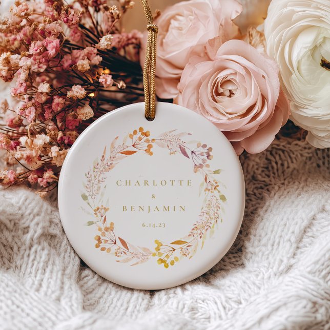 Höstens blomster vattenfärg krans Boho Personlig  Julgransprydnad Keramik (Skapare uppladdad)