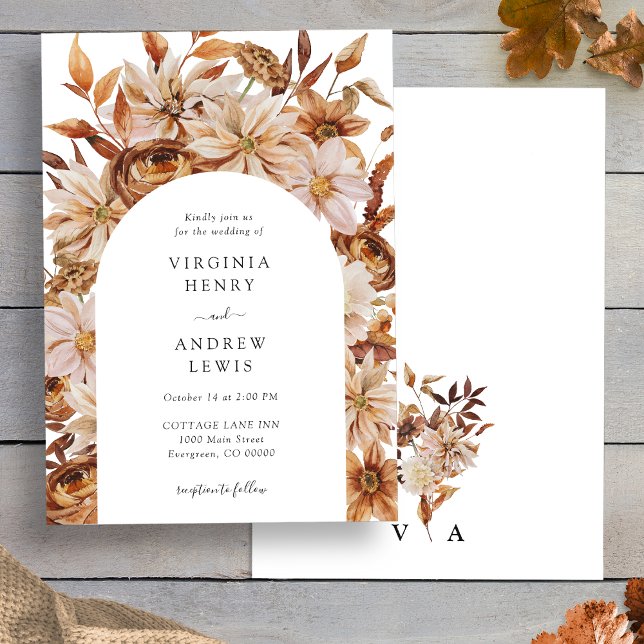 Höstens blomsterbröllop inbjudningar (Rustic Terracotta Fall Floral Wedding Invitation by Painted Paperie
)