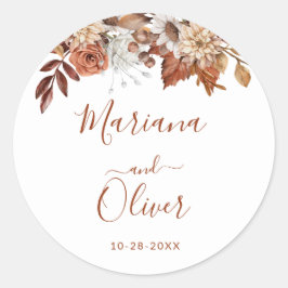 Höstens blomsterbukett Vita kuvertförseglingar Runt Klistermärke