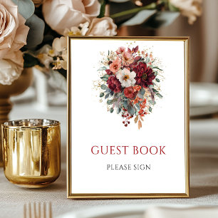 Höstens blomstergrönska Gästbok Bröllopsskylt Poster